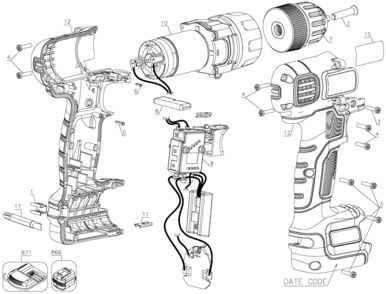 Default Diagram and Parts List for LD112-AR Type 1 Black and Decker Boring Machine